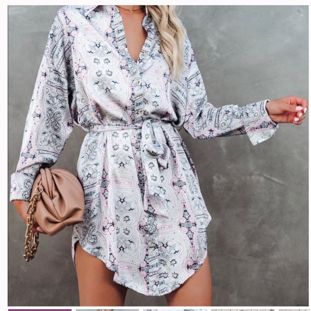 Vici Paisley Shirt Dress - White and Pink